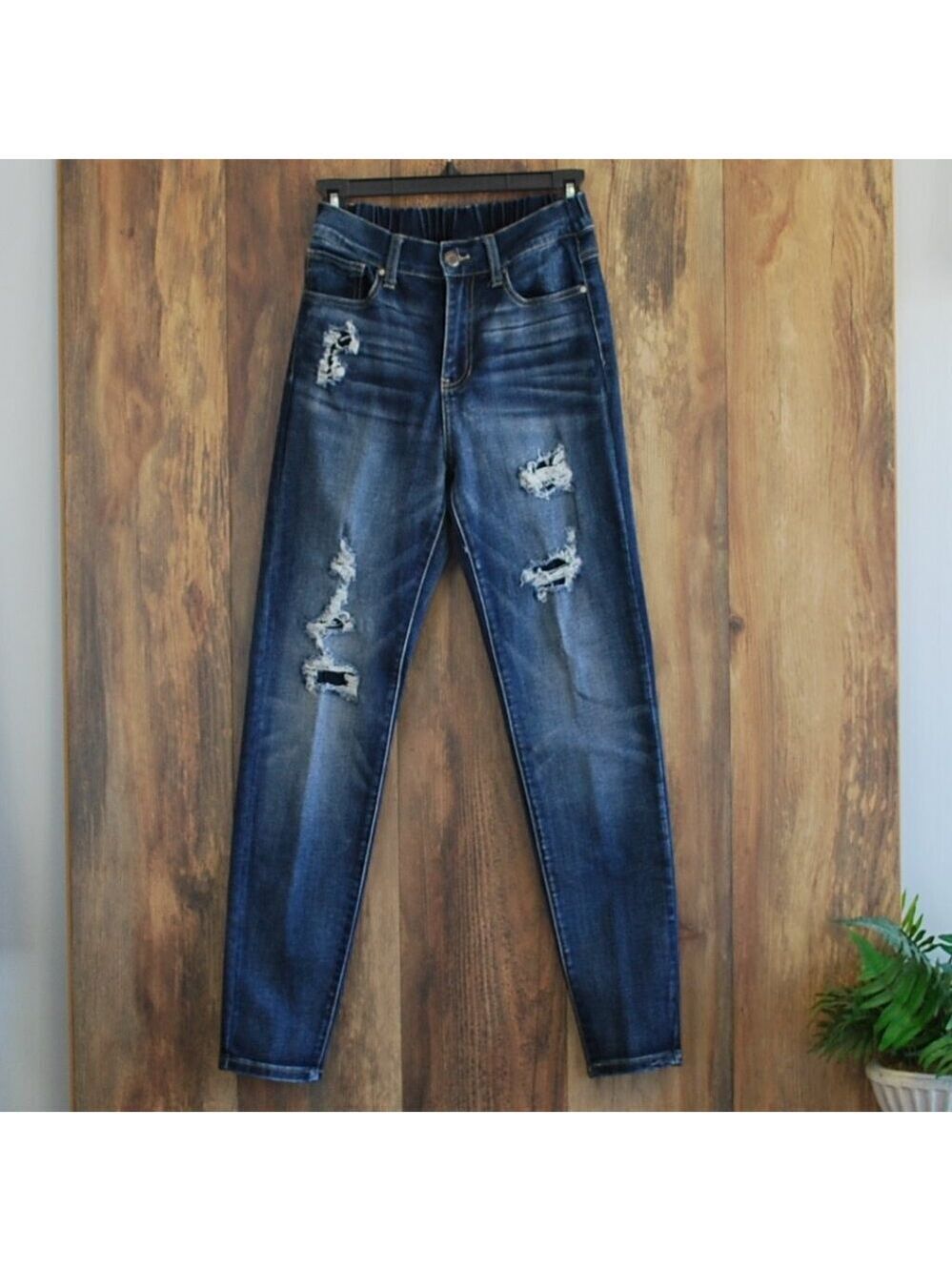 Grace and Lace Medium Stretch Waist Destroyed Distressed Skinny Jeans